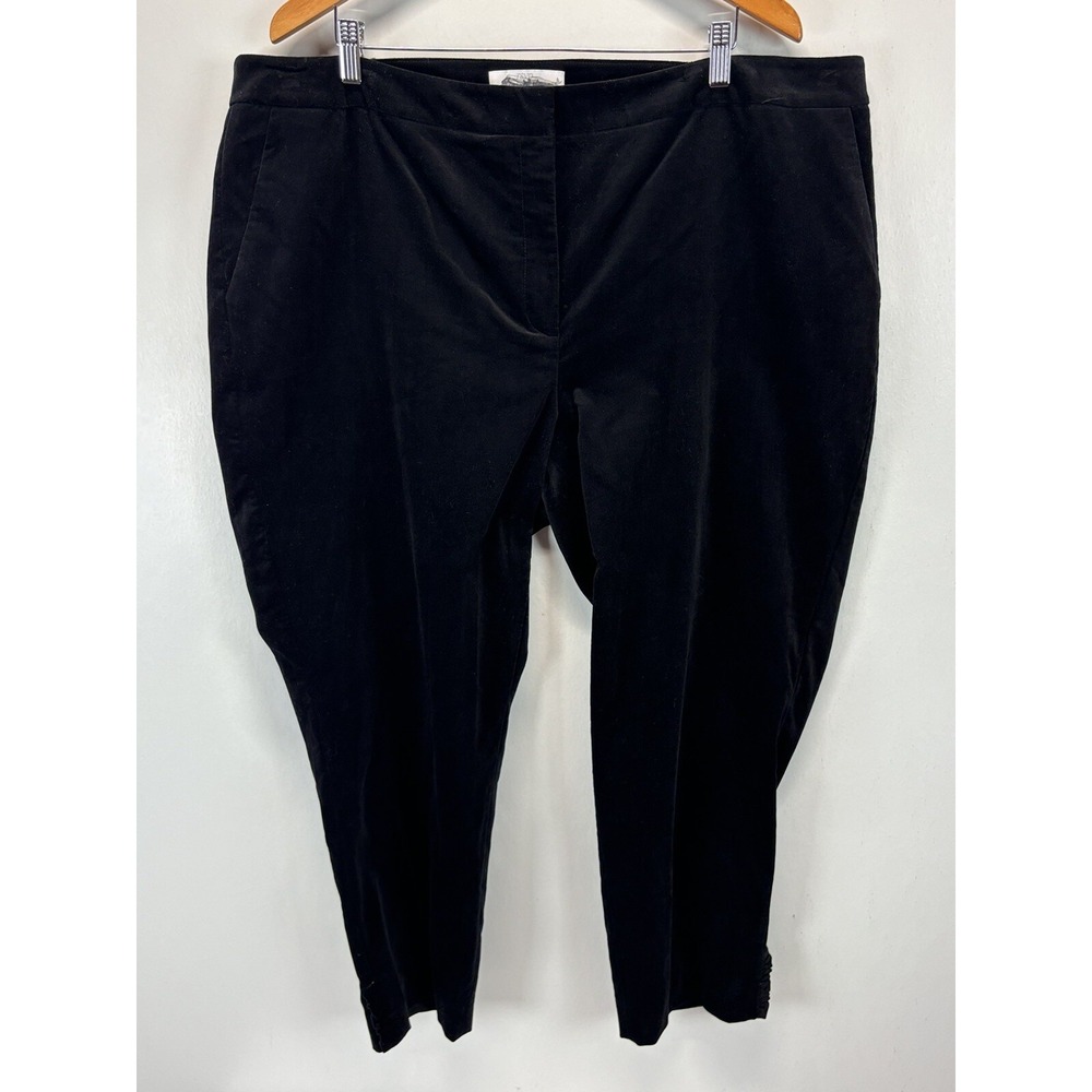 NEW! Talbots RSVP Black Velvet Pants Sz 22W Plus Ankle Ruffle Elastic Sides